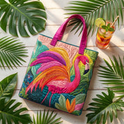 Quilted Tote Bag - Rainbow Flamingo