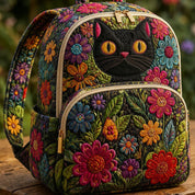 Black Cat Wildflower Quilted Backpack