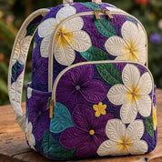 Purple Plumeria Floral Quilted Backpack