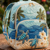 Tropical Sea Turtle Palm Tree Quilted Backpack