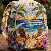 Tropical Beach Sunset Quilted Backpack